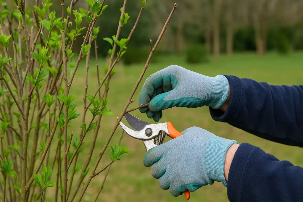 Pruning a Rose of Sharon bush in early spring
