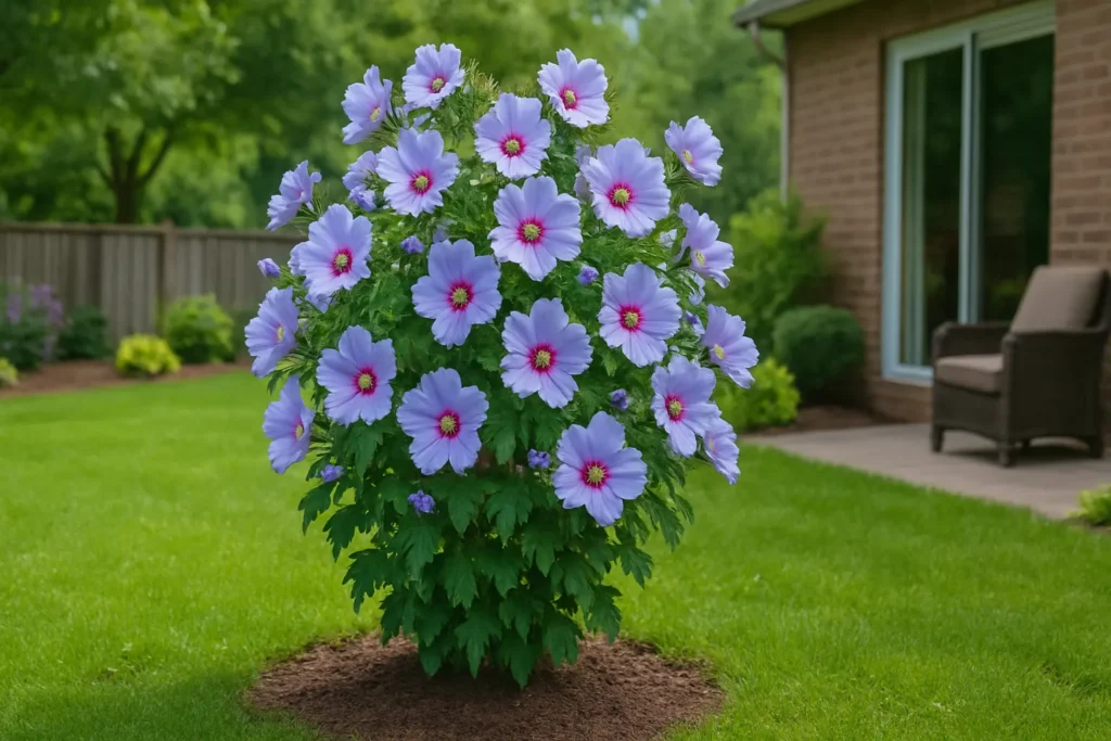Rose of Sharon bush adding beauty to a backyard